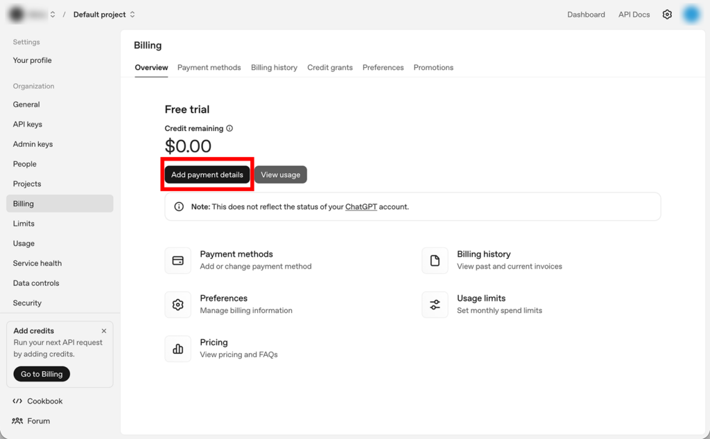 「Add payment details」ボタン
